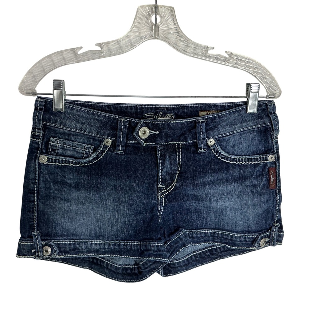 Silver Jeans Marti Denim Shorts Women W28 Dark Wash Embellished Low Rise L5499S